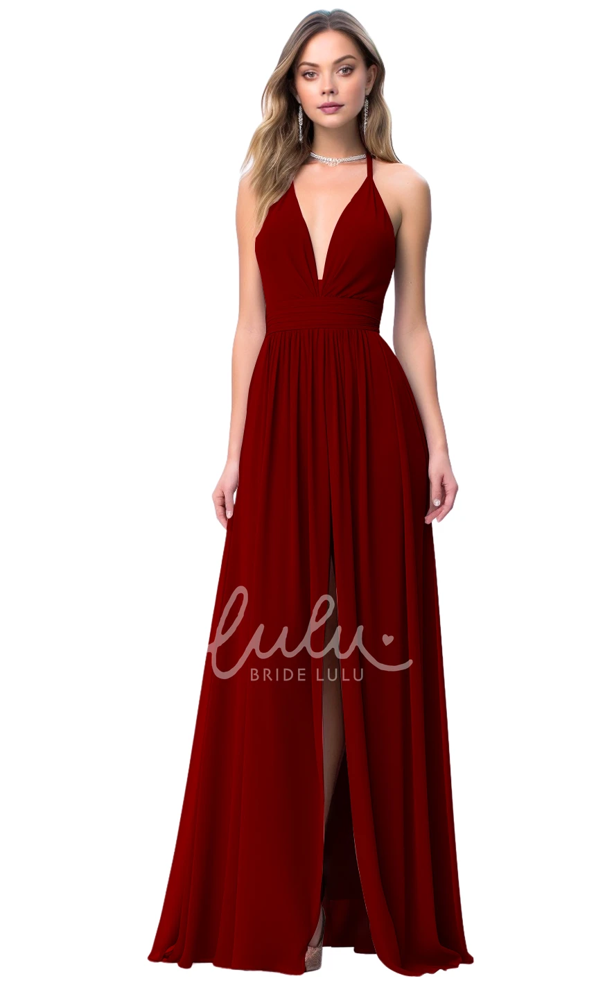 A-Line Plunging Neck Bridesmaid Dress with Split Front Gorgeous & Modern