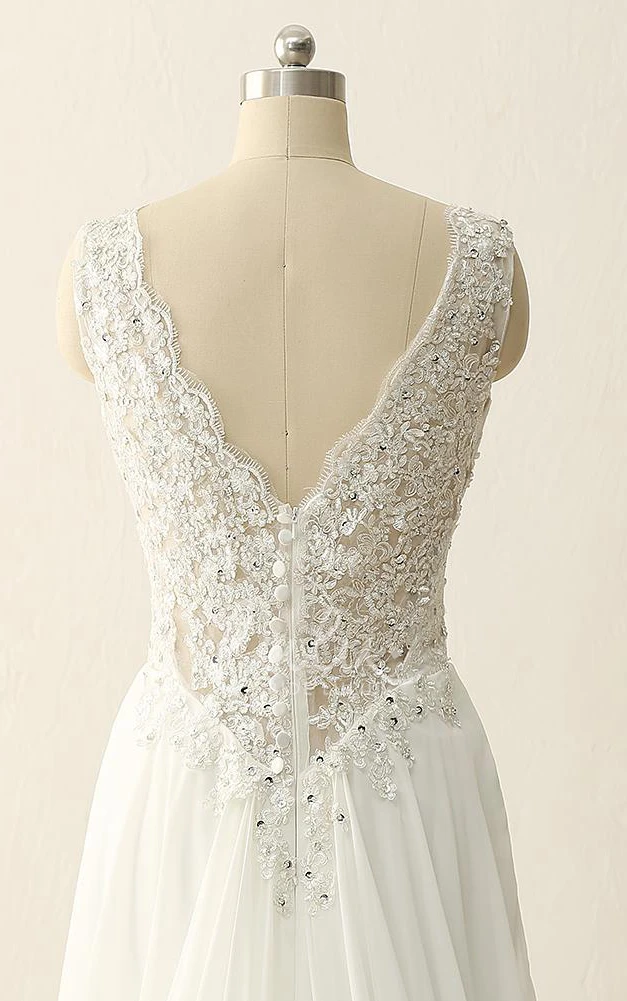 Chiffon Lace V-Neck Maxi Wedding Dress with Beading