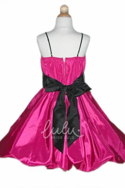 Cap-Sleeve Beaded Flower Girl Dress with Straps Tea-Length