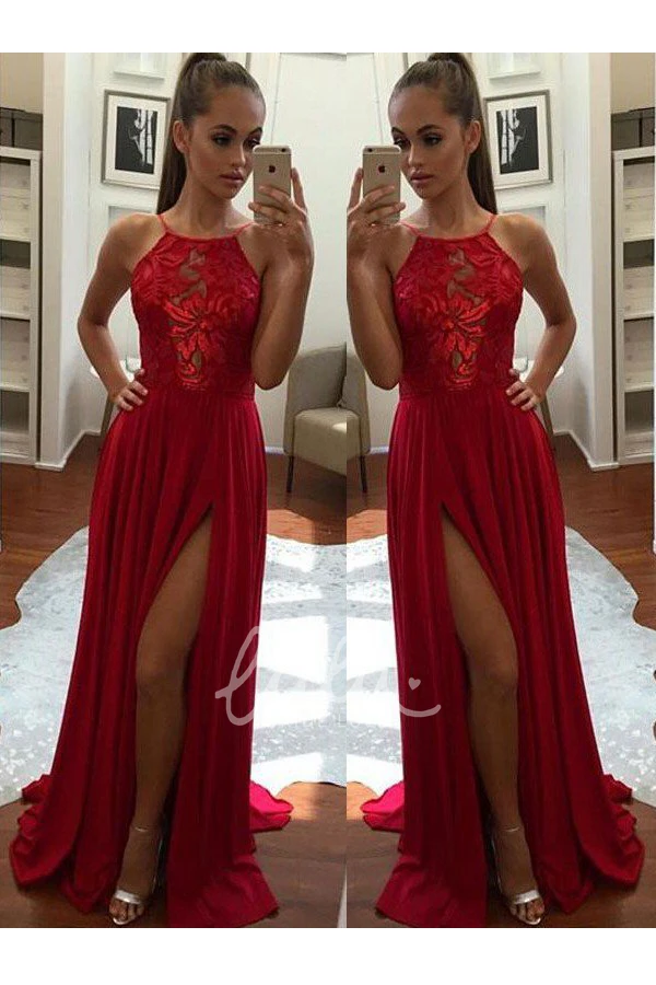 Chiffon Lace A-Line Spaghetti Bridesmaid Dress Floor-length Sleeveless