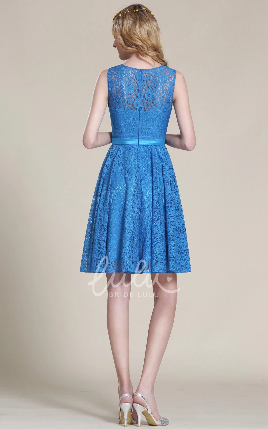 Lace Bateau Sleeveless A-Line Short Formal Dress