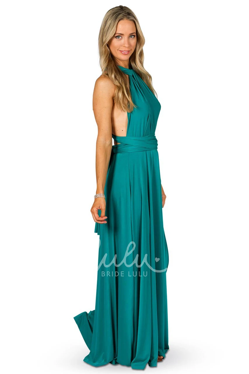 Ruched Halter Convertible Bridesmaid Dress with Straps Maxi Length