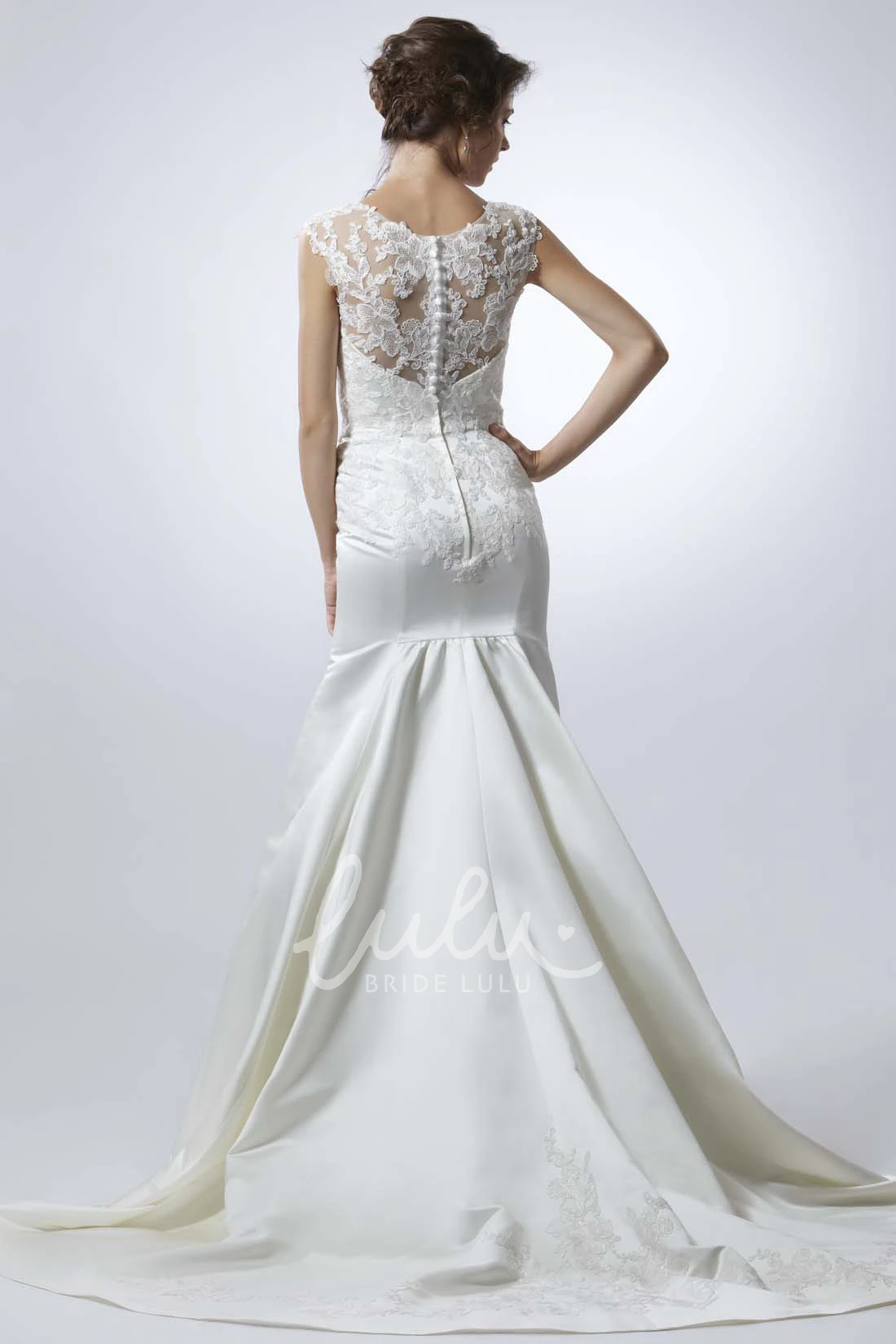 Cap-Sleeve V-Neck Taffeta Wedding Dress with Illusion Elegant Sheath Style
