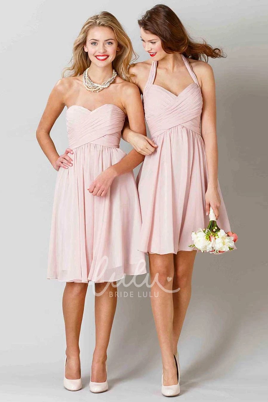 Sweetheart Criss-Cross Chiffon Bridesmaid Dress Knee-Length