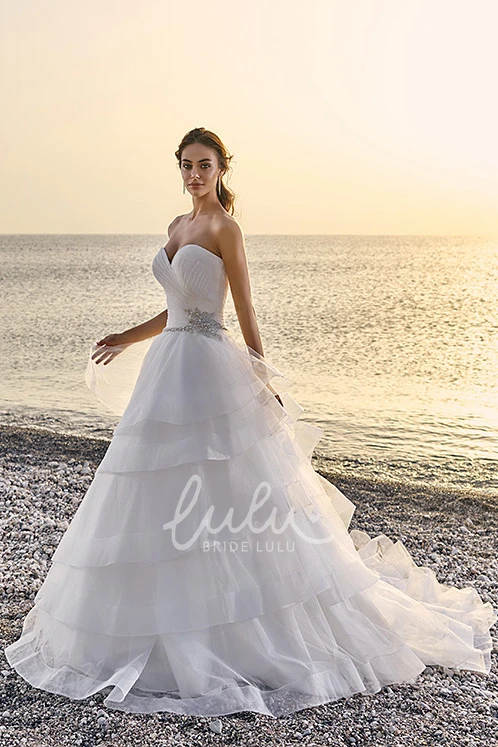 Tulle Sweetheart Wedding Dress with Criss Cross and Tiers Ball Gown Style