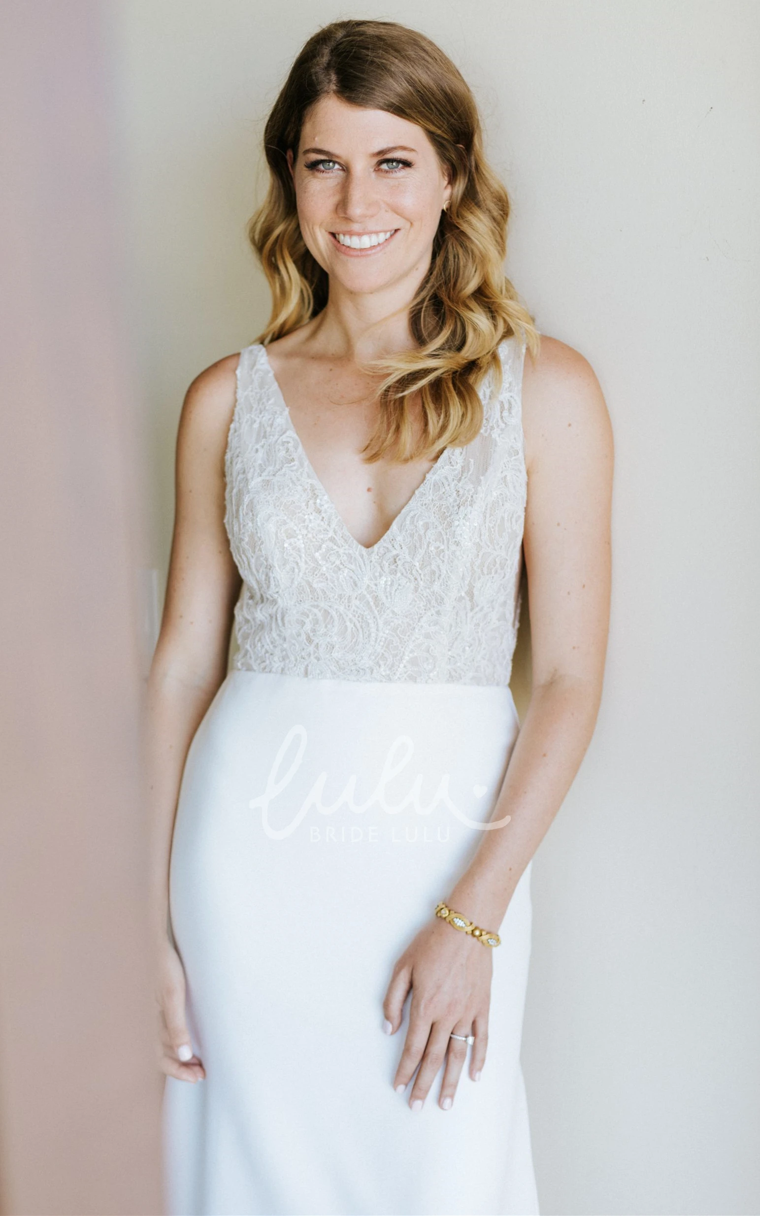 Mermaid Chiffon and Lace V-neck Sweep Train Wedding Dress Beautiful Lace Mermaid Wedding Dress with Chiffon and V-neck