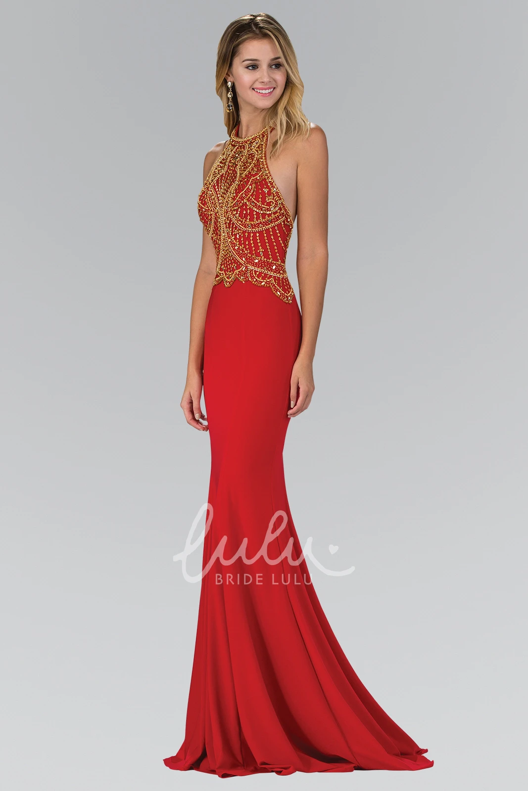 Jewel-Neck Sleeveless Mermaid Formal Dress with Beading