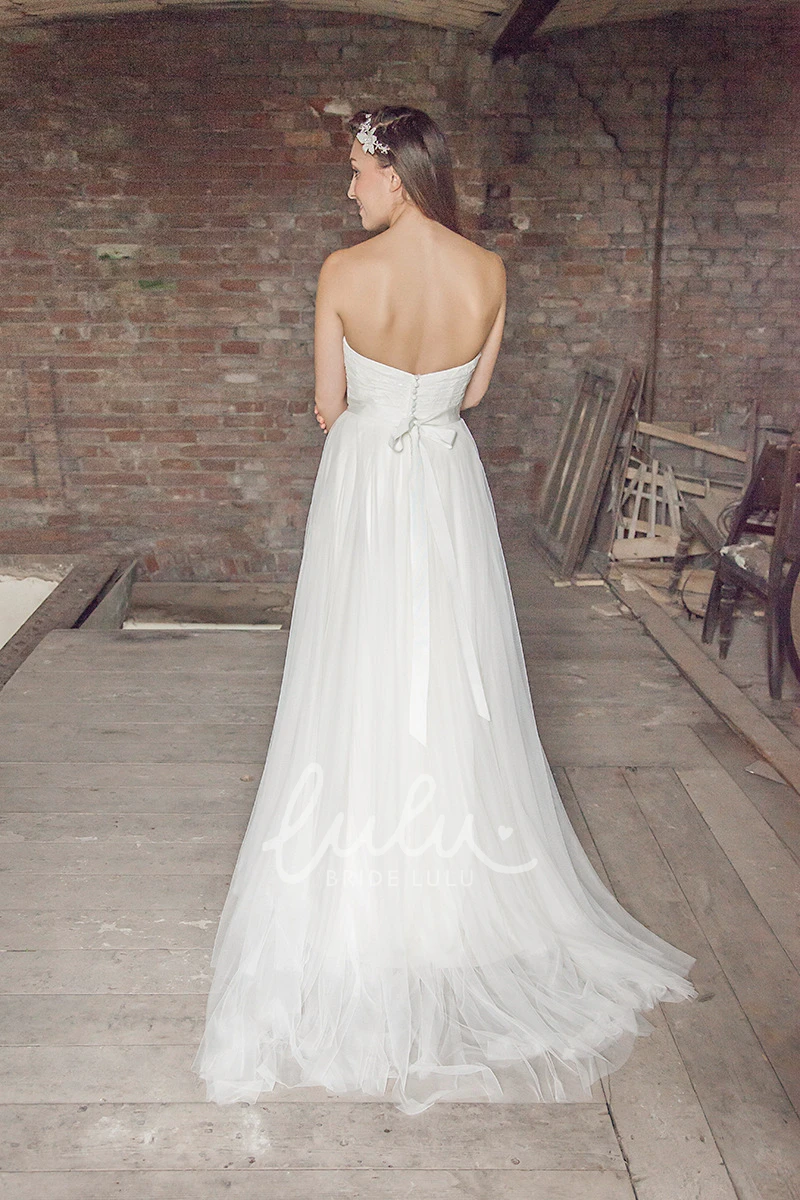 Criss-Cross Tulle Wedding Dress with Sweetheart Neckline and Sweep Train Romantic Wedding Dress