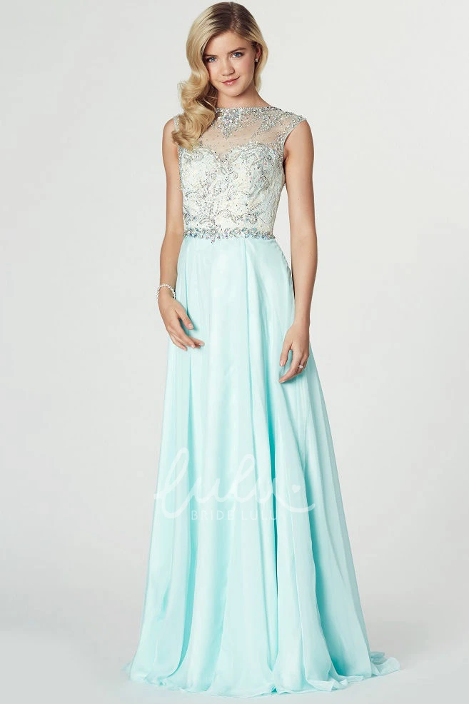 Chiffon Jewel Neck Sleeveless Prom Dress Maxi Length with Beading