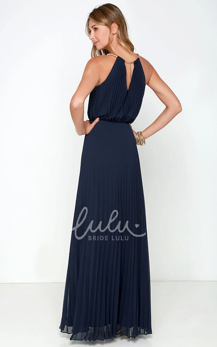 Pleated Chiffon Dress Long Sleeveless & Charming