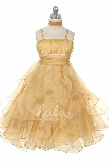 Empire Organza Flower Girl Dress with Tiered Pleats Ankle-Length Cape and Ribbon Unique Style