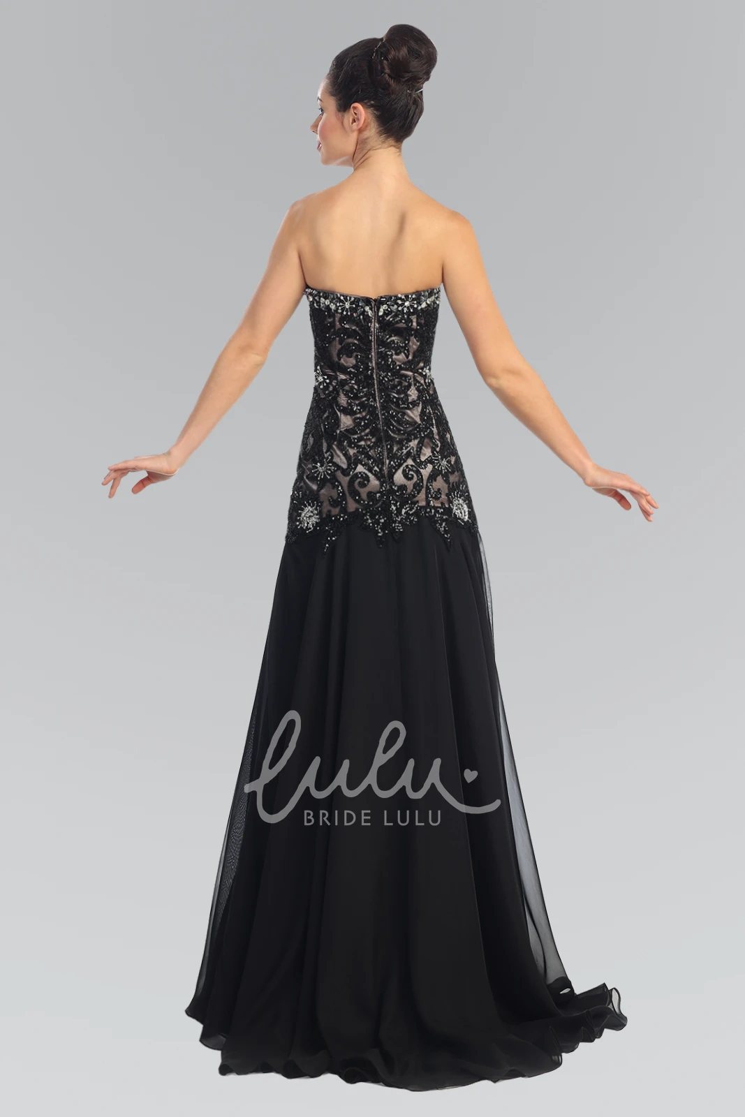 Strapless Chiffon Sheath Dress with Beading and Split Front