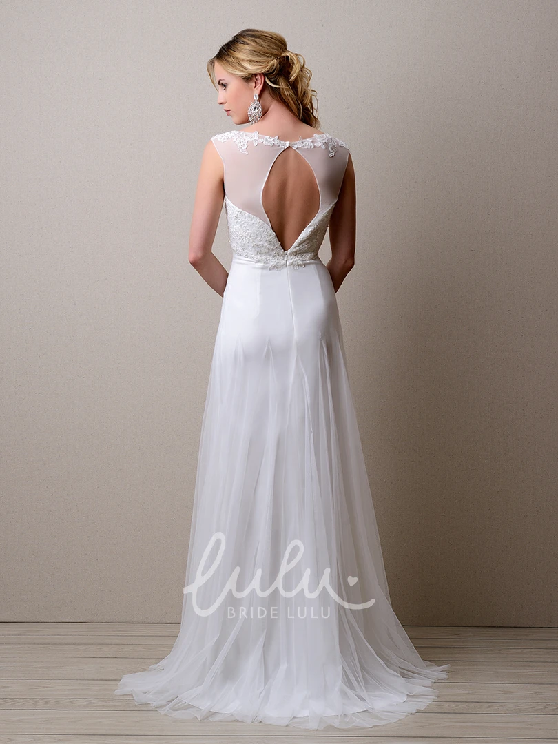 A-Line Tulle Empire Gown with Lace Top and Keyhole Back