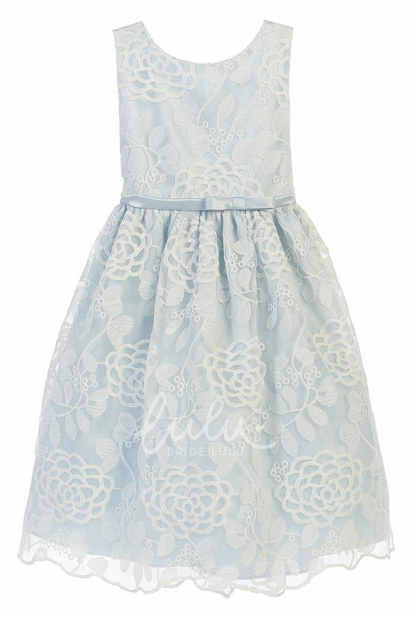 Tiered Midi Floral Embroidered Flower Girl Dress Modern Wedding Dress