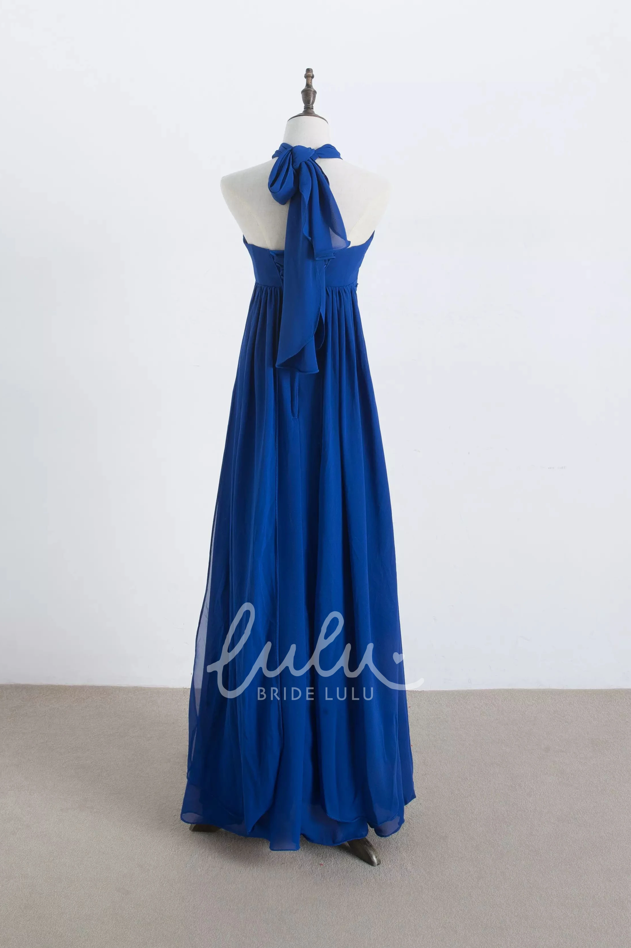 Halter Chiffon Bridesmaid Dress A-line Floor-length Pleated