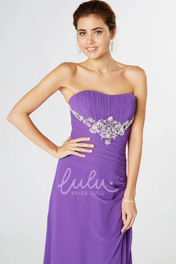 Chiffon Strapless Bridesmaid Dress with Ruching and Appliques Elegant Bridesmaid Dress