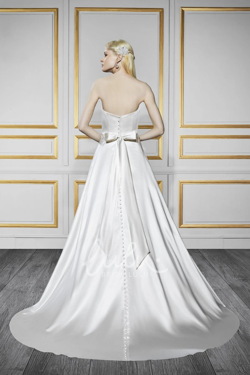 Jeweled Satin Strapless A-Line Wedding Dress with Bow and Backless Style Modern Bridal Gown