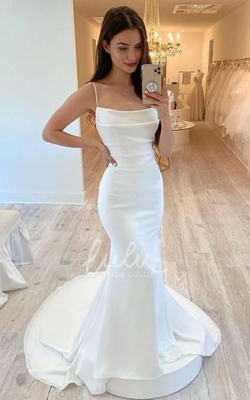 Satin Mermaid Wedding Dress with Sleeveless Design Simple Modern Country Garden Style
