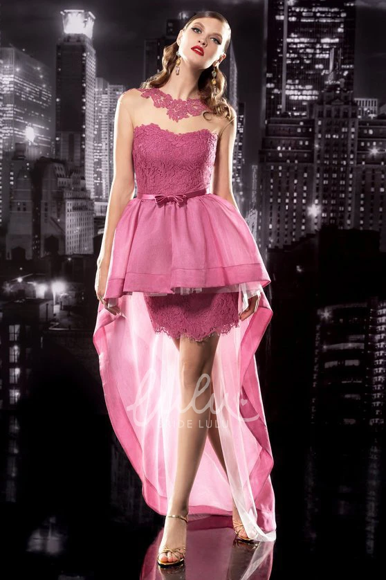 High-Low A-Line Lace Illusion Dress for Women