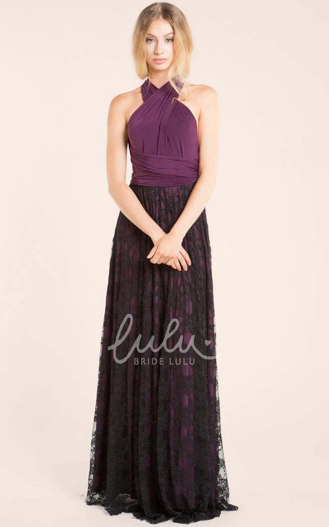 Long Purple Lace Bridesmaid Gown Black Eggplant Aubergine