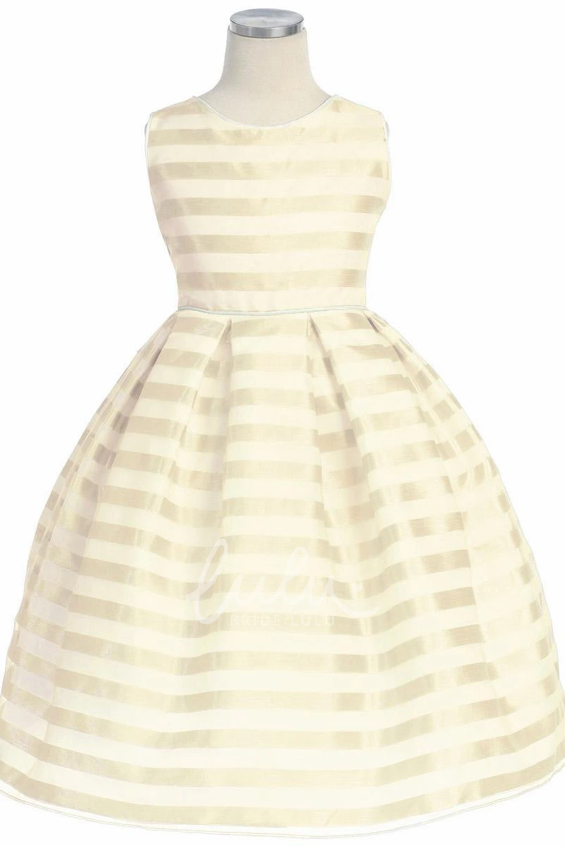 Sleeveless Tea-Length Organza Flower Girl Dress with Pleats