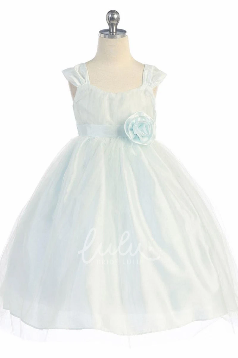 Empire Tiered Tulle Flower Girl Dress Tea-Length with Straps