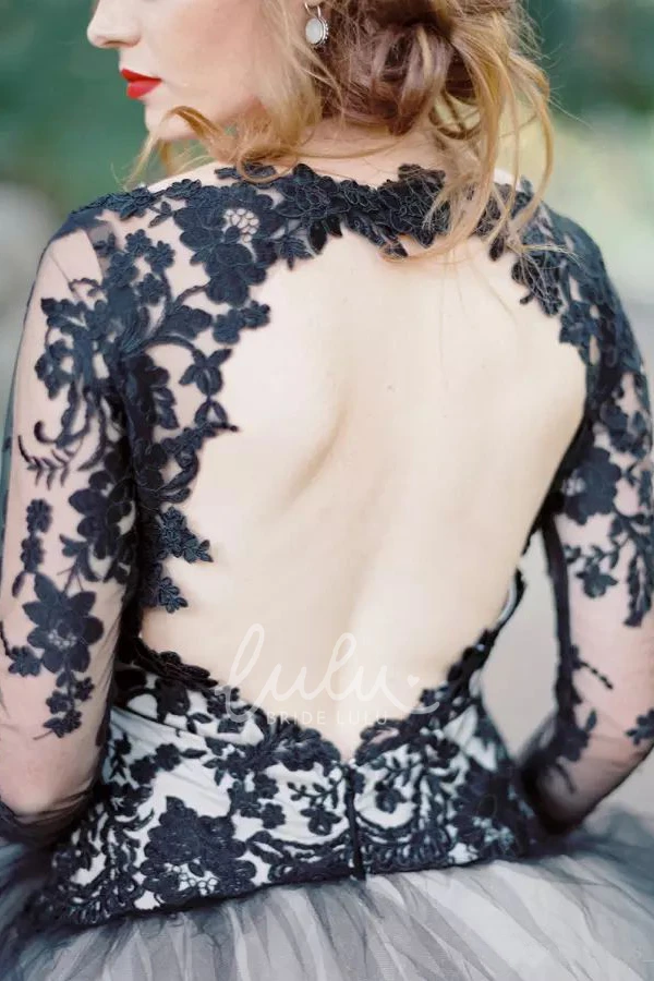 Lace V-neck A-line Wedding Dress with Long Sleeves and Keyhole Back