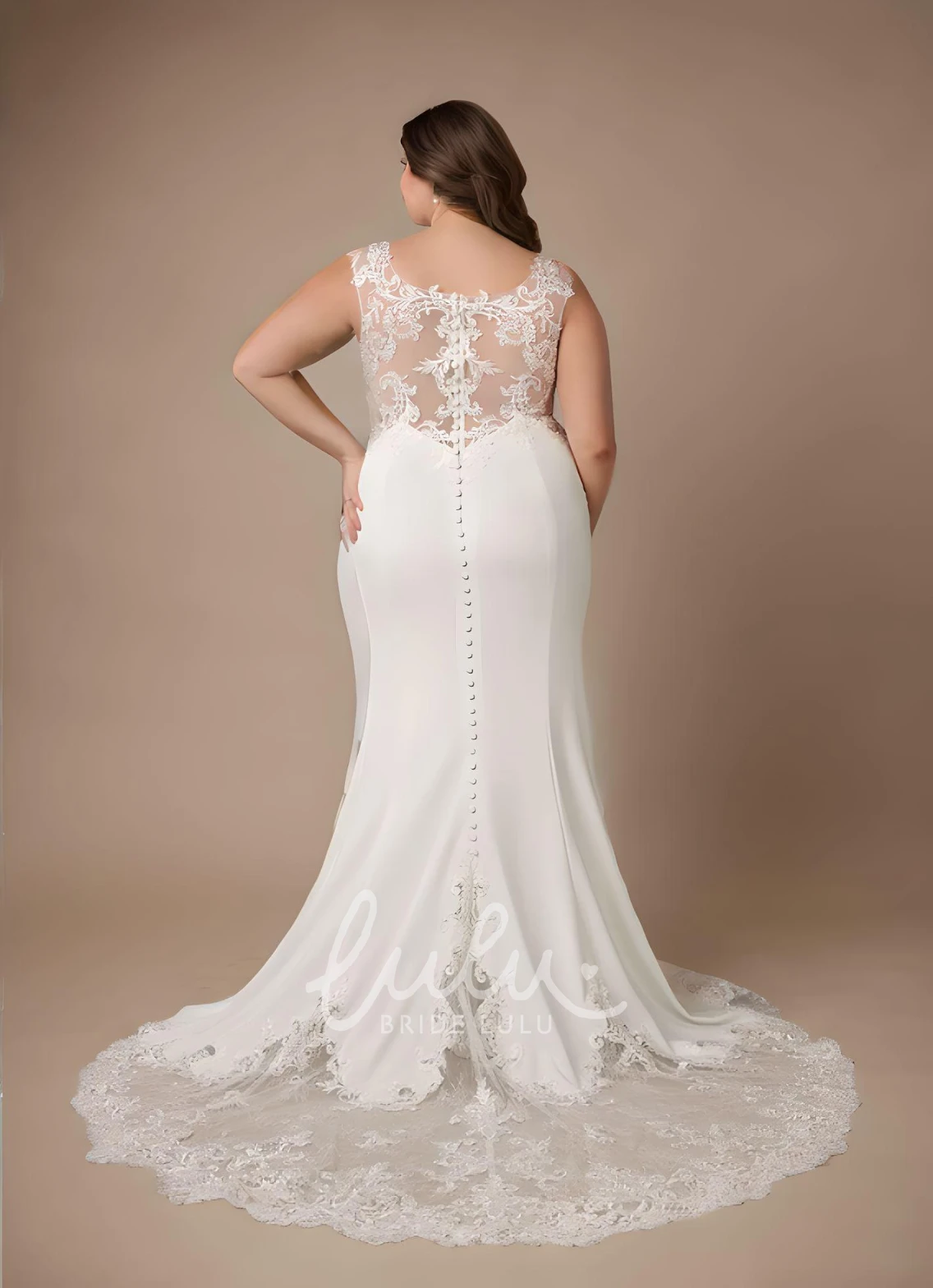 Modest Mermaid Satin Lace Sleeveless Wedding Dress Bateau Neckline Bridal Gown