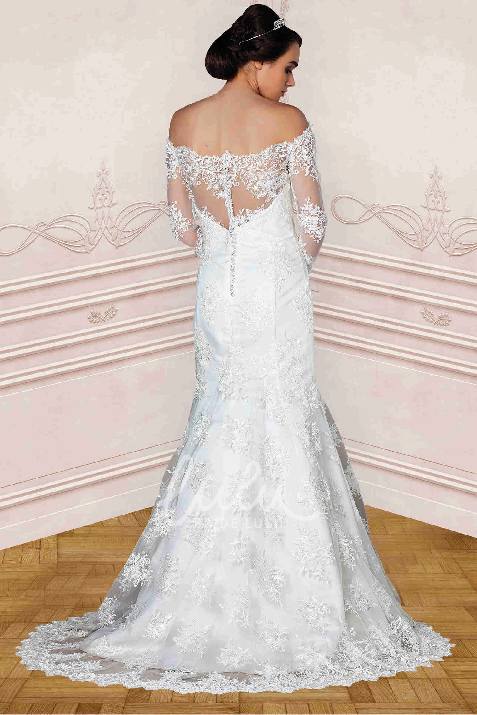 Long-Sleeve Lace A-Line Wedding Dress with Illusion Off-The-Shoulder Neckline