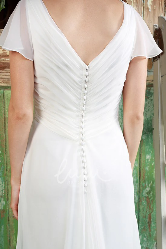 Criss Cross Chiffon Wedding Dress Sheath V-Neck Poet Sleeves
