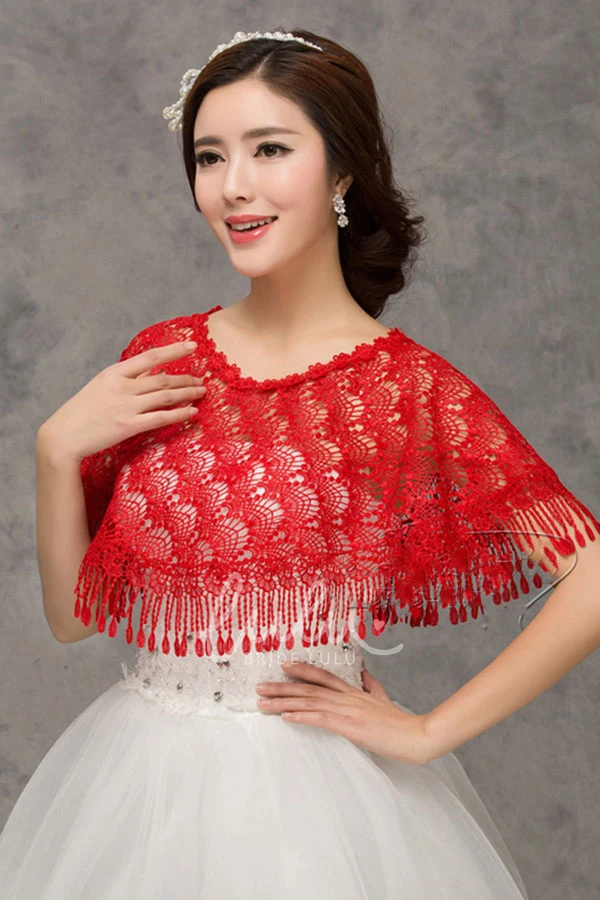 High-end Lace Red Word Collar Shoulder Cape Shawl Dress New Modern Women's Formal Wear