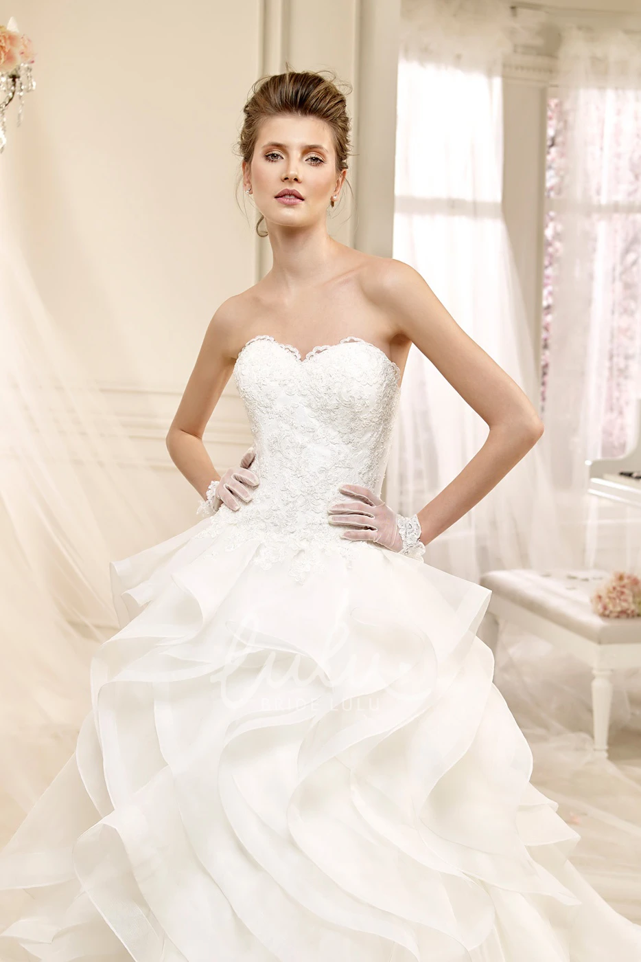 Cascading Ruffles A-Line Wedding Dress with Sweetheart Neckline Unique Wedding Dress