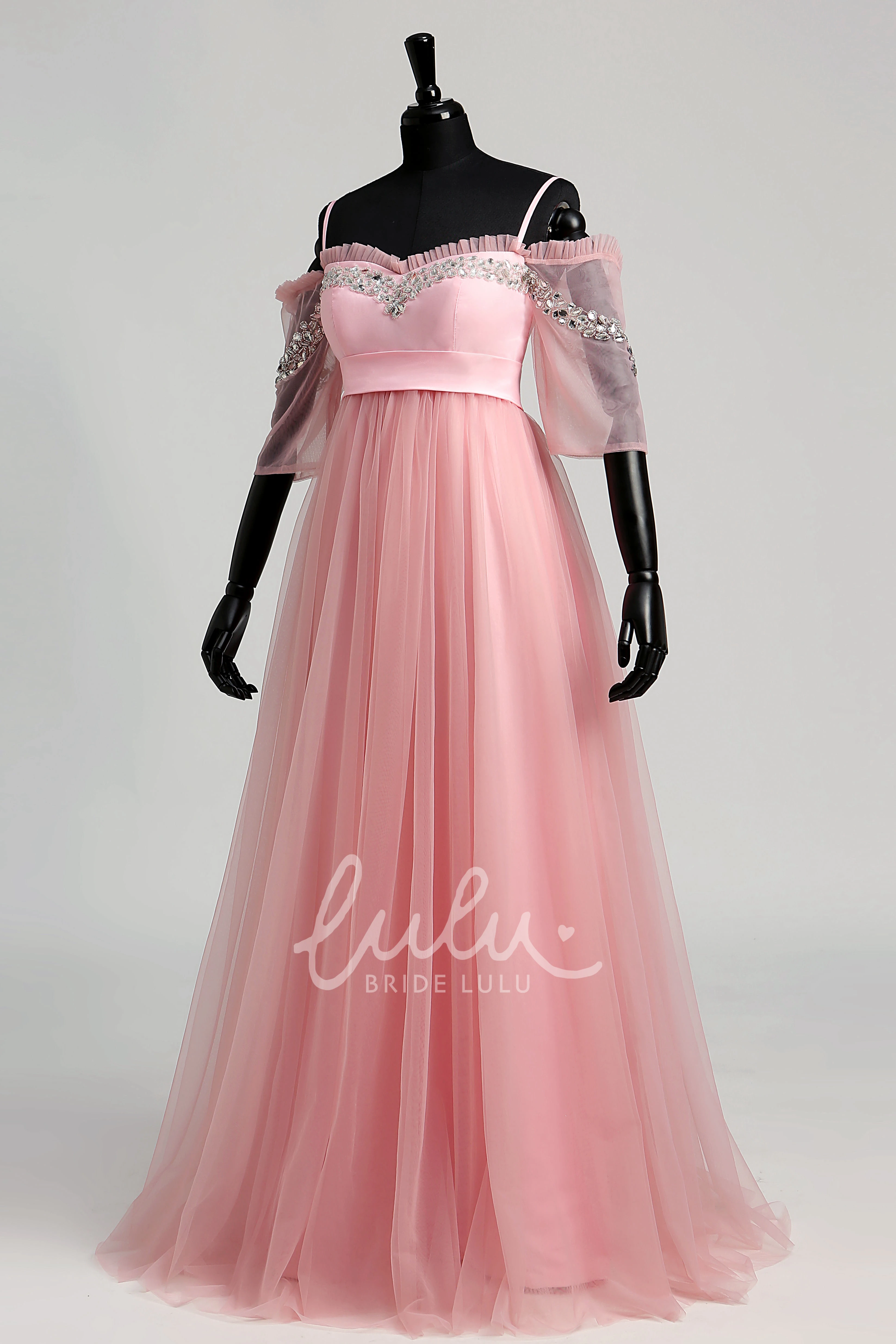 Beaded A-line Tulle Dress with High-Low Hem Bridesmaid Dress