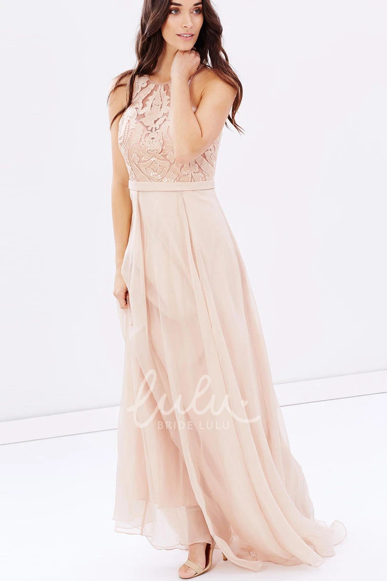 Sequined Sheath Scoop Neck Appliqued Chiffon Bridesmaid Dress
