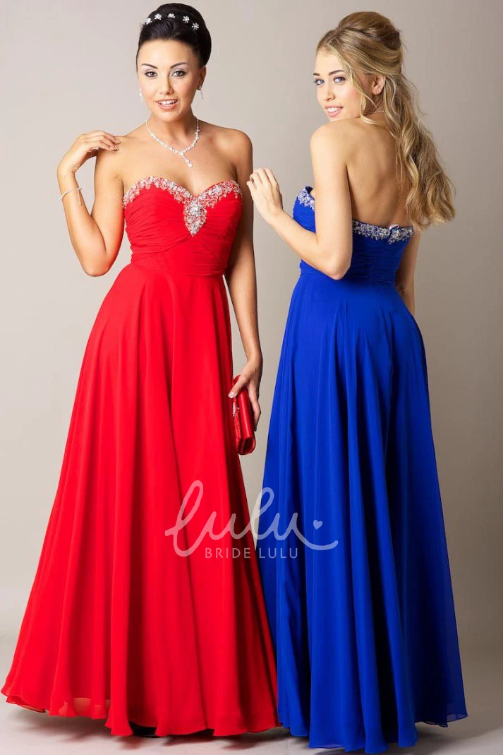 A-Line Sweetheart Chiffon Prom Dress with Draping and Beading Ruched Floor-Length Sleeveless