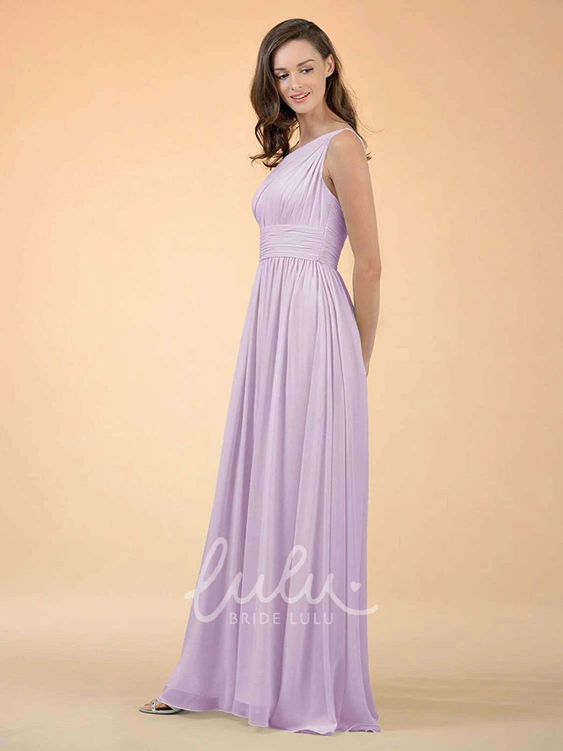 One-Shoulder A-Line Chiffon Bridesmaid Dress with Ruching Casual Floor-Length