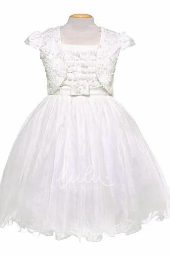 Mini Tulle&Satin Flower Girl Dress with Embroidery Bolero Style