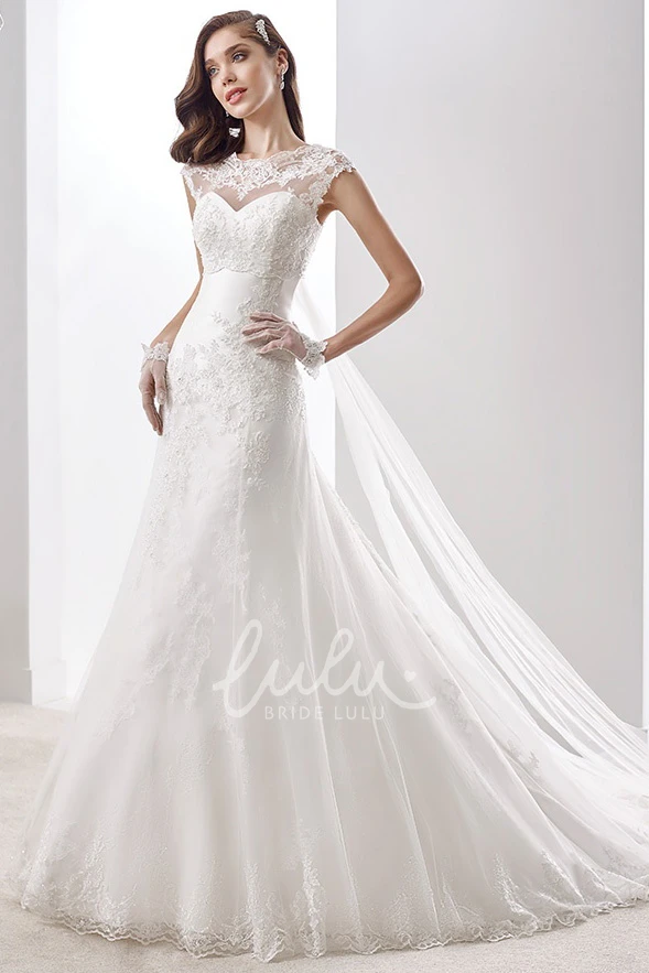 A-Line Satin Wedding Dress with Lace Belt and Back Bow Satin A-Line Wedding Dress with Lace Belt