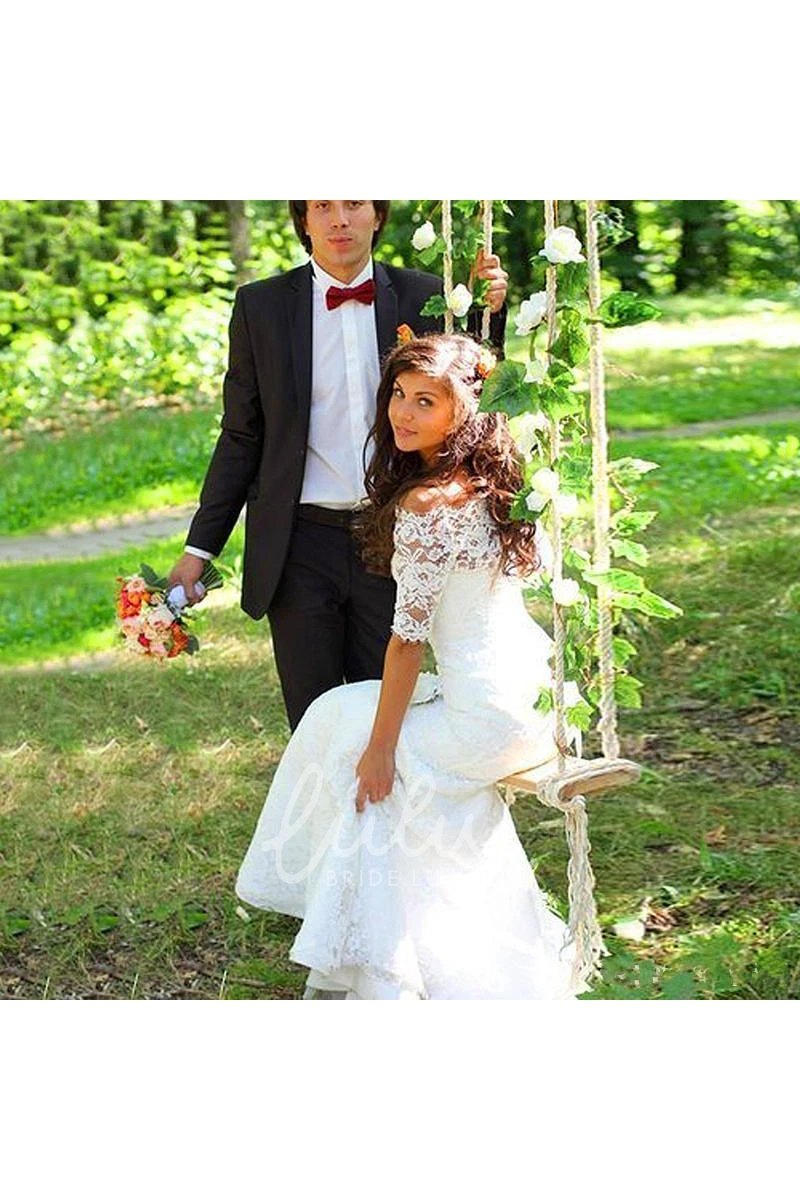 Modern Off-the-shoulder Half-sleeve Mermaid Spring Wedding Dress With Lace