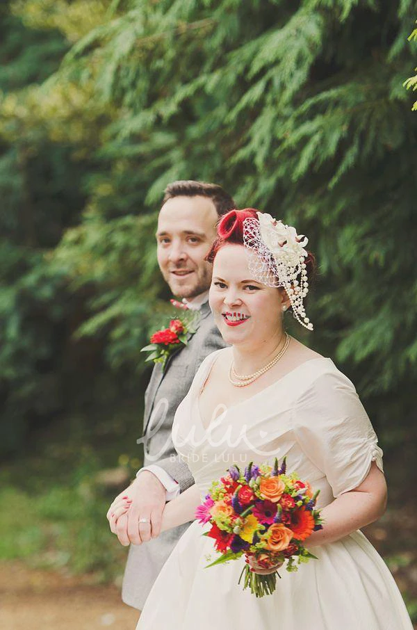 Satin V-Neck A-Line Wedding Dress with Lace and Zipper