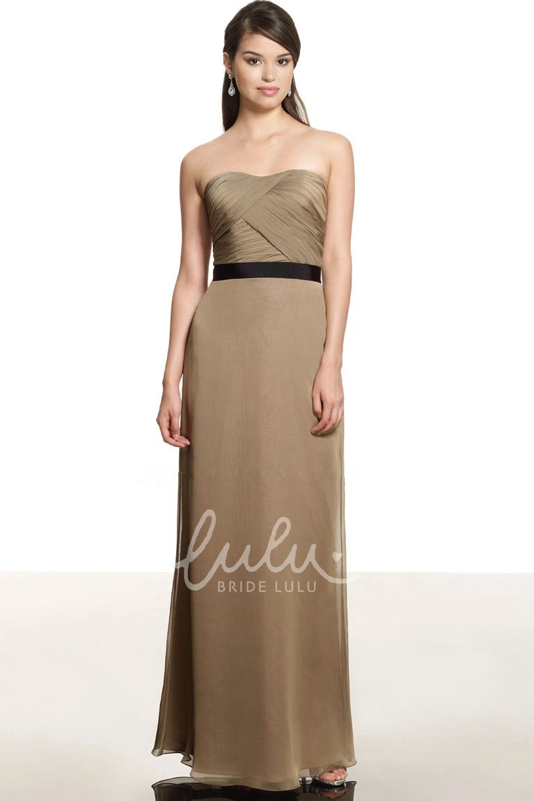Floor-Length Strapless Chiffon Bridesmaid Dress with Ruched Detail Classy Dress