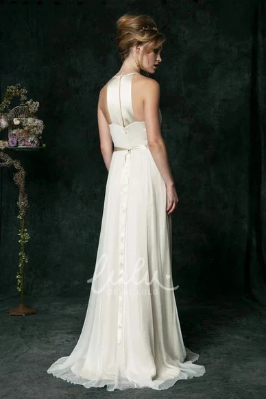 Halter Sleeveless Chiffon Bridal Gown with Sash