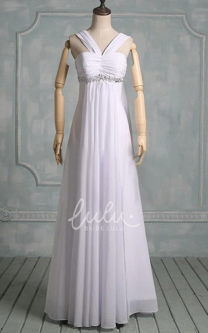 Boho Straps Sleeveless Chiffon Warm Wedding Dress With Crystal Detailing And Ruching
