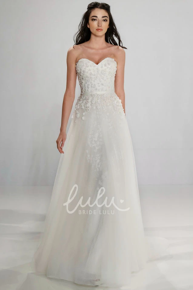 Sweetheart Tulle A-Line Wedding Dress with Beading and Zipper Modern Bridal Gown