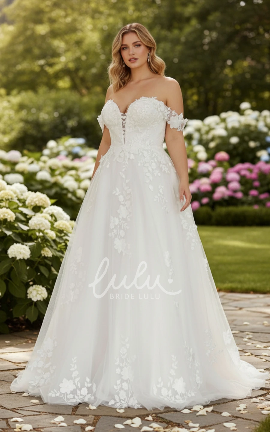 Elegant Plus-size Lace Wedding Dress with Strapless Neckline A-Line Bridal Gown