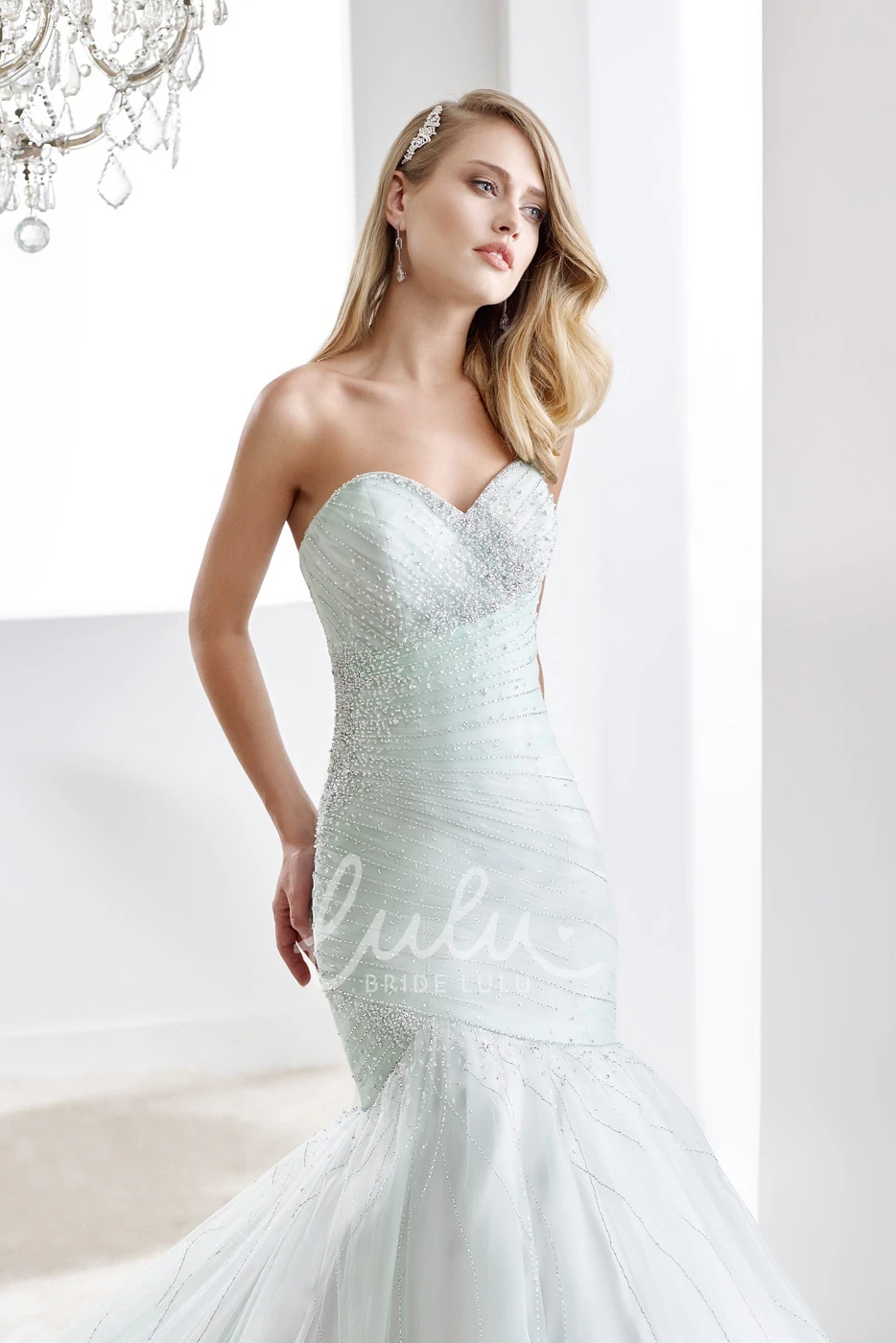 Mermaid Wedding Gown with Pleated Details Sweetheart Beaded & Open Back