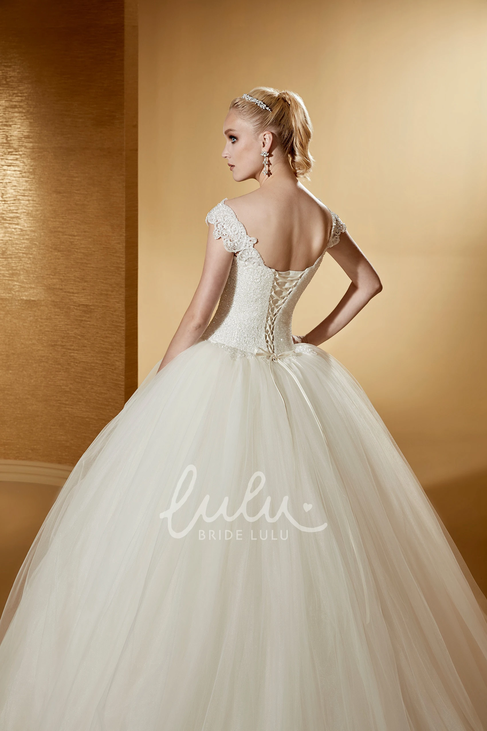 Ball Gown with Cap Sleeves and Lace-Up Back Classic and Timeless