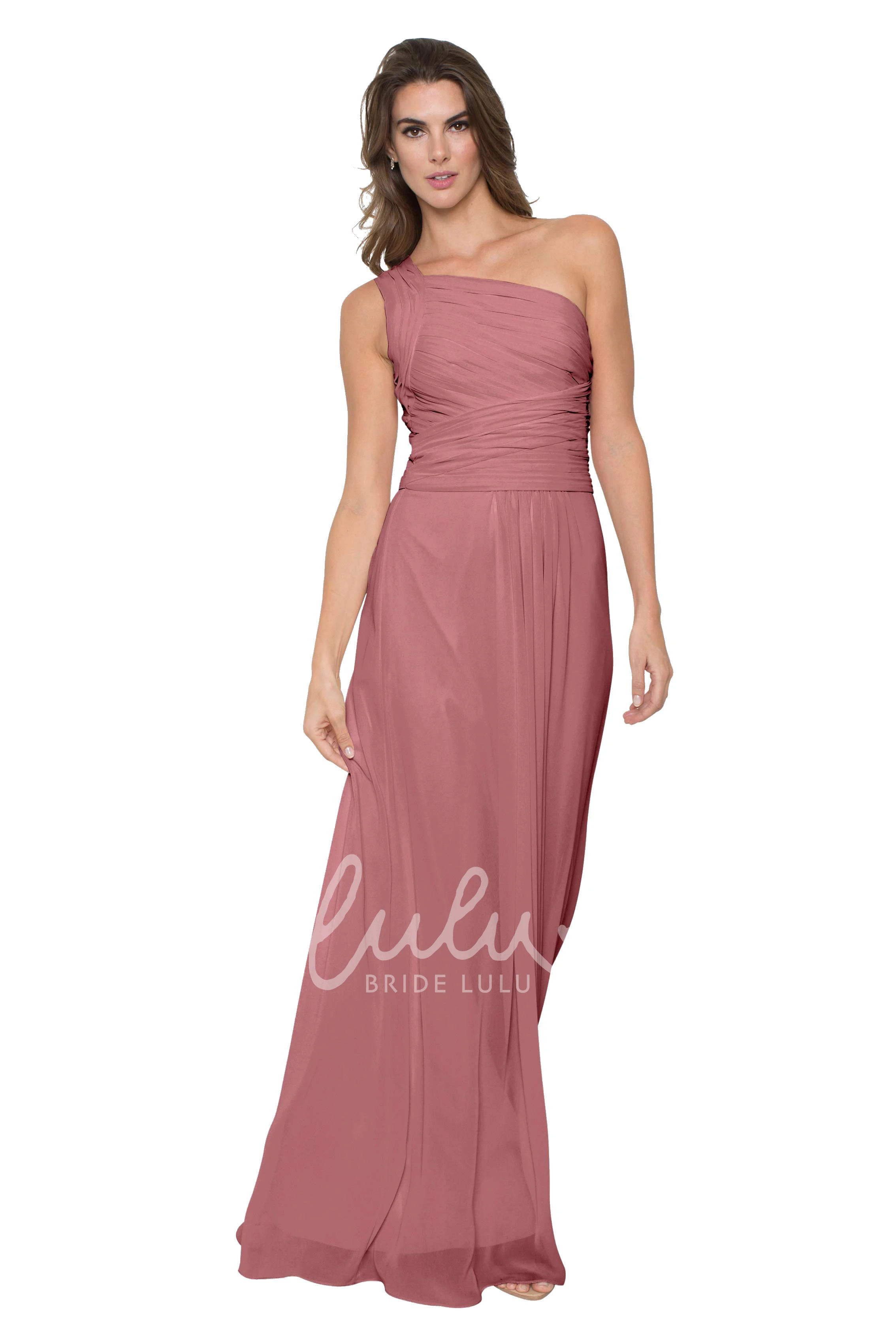 Ruched One-Shoulder Chiffon Bridesmaid Dress Sleeveless & Floor-Length Multi-Color Convertible
