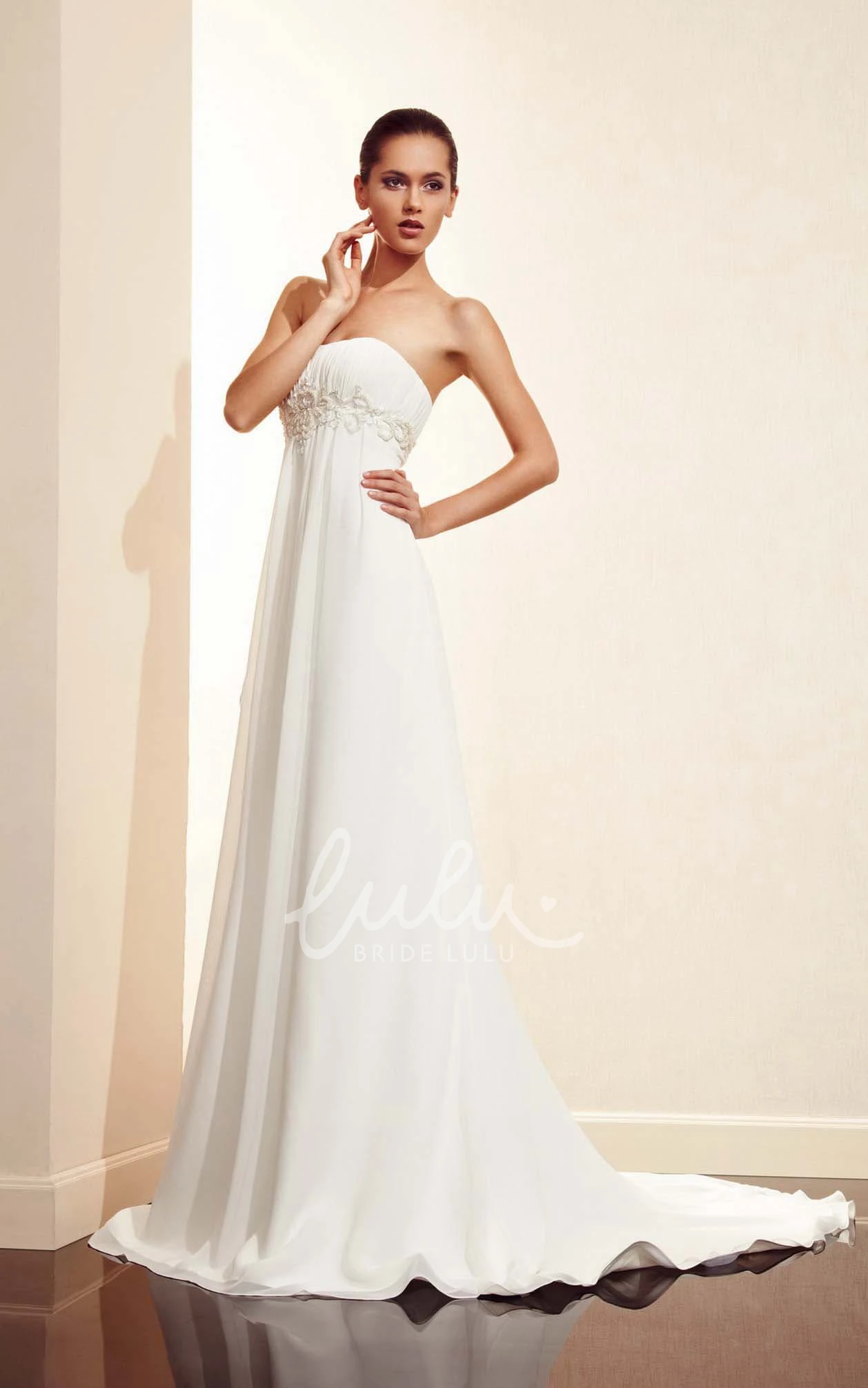 Empire Long Train Sleeveless Wedding Dress with Floor-Length