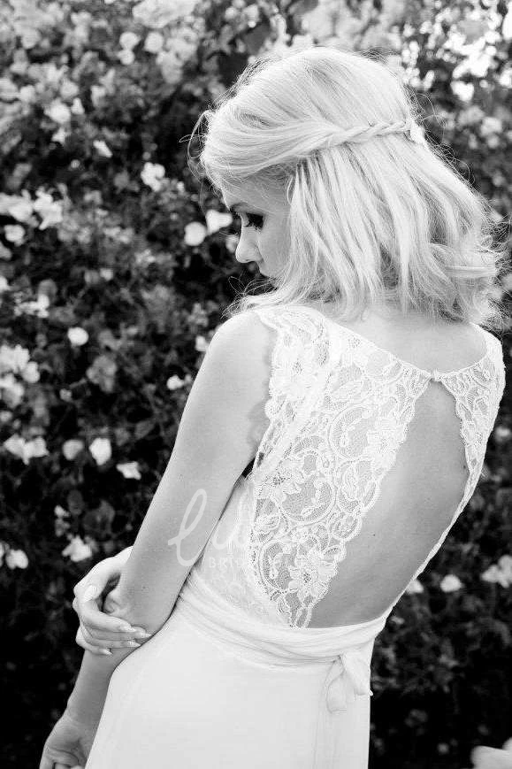 Keyhole Floor-Length Wedding Dress with Pleated Chiffon & Lace